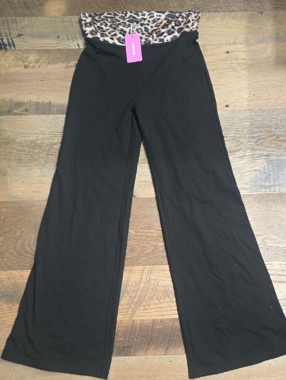 Edikted Black Leggings with Leopard Print Waistband